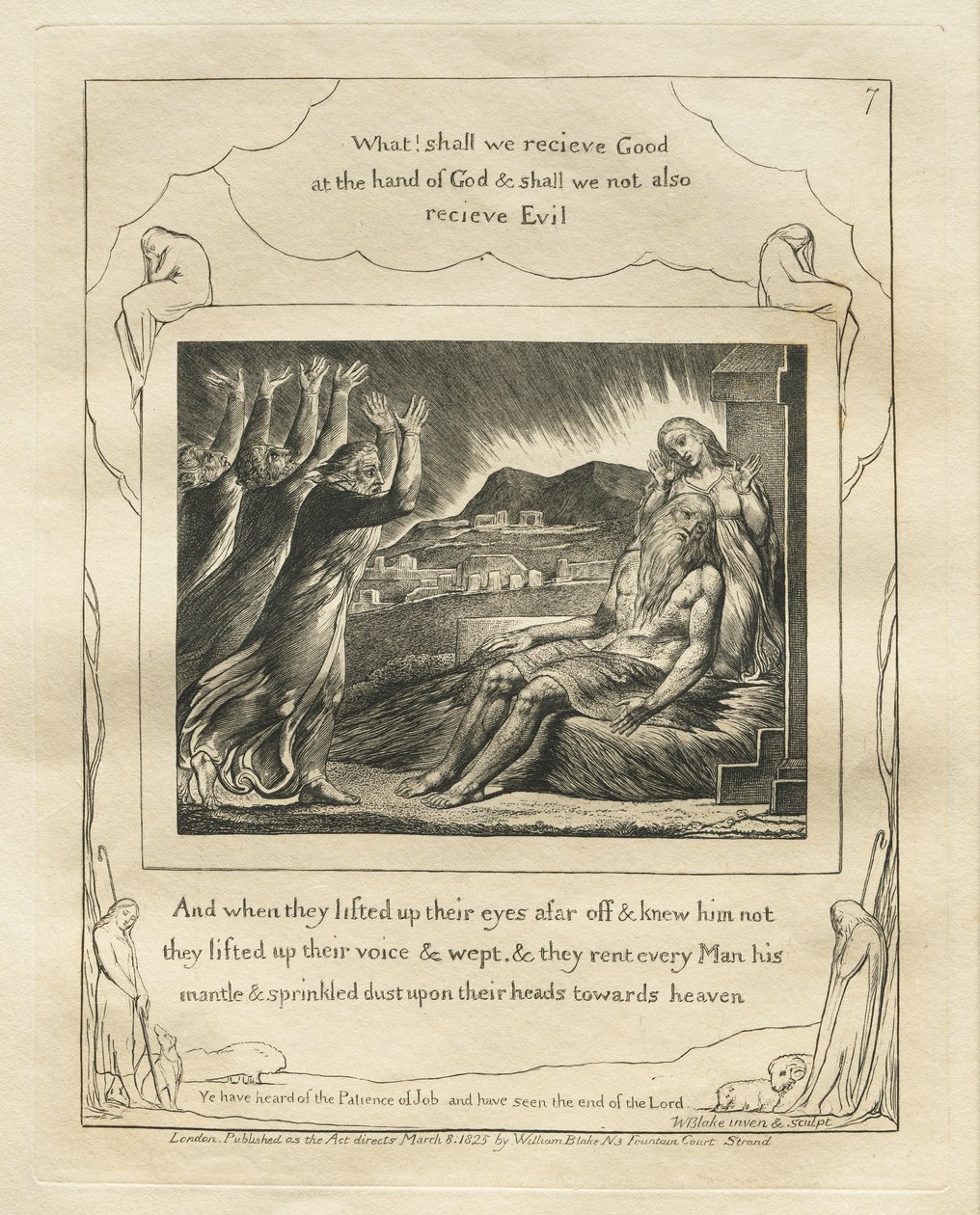 Księga Hioba: Pl. 7, A kiedy podnieśli oczy z daleka i nie znali go..., 1825. autorstwa William Blake