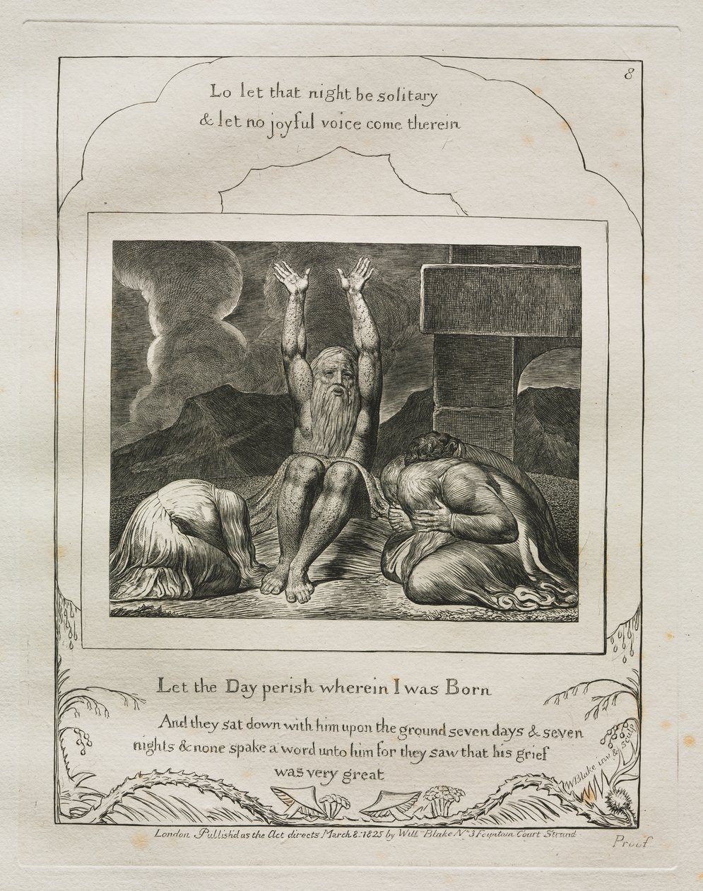 Księga Hioba: Pl. 8, Niech zginie dzień, w którym się urodziłem autorstwa William Blake