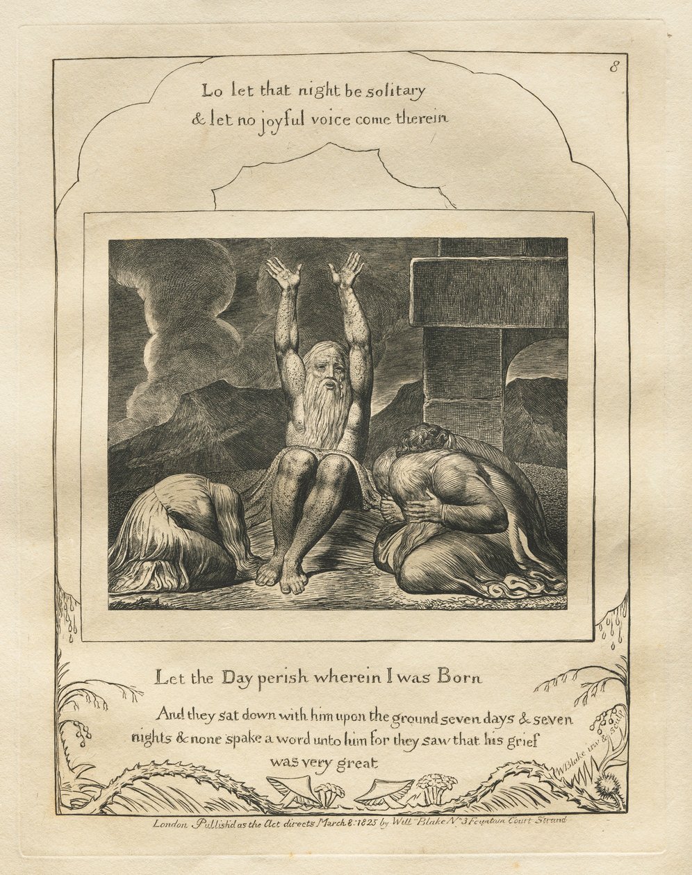 Księga Hioba: Pl. 8, Niech zginie dzień, w którym się urodziłem, 1825. autorstwa William Blake