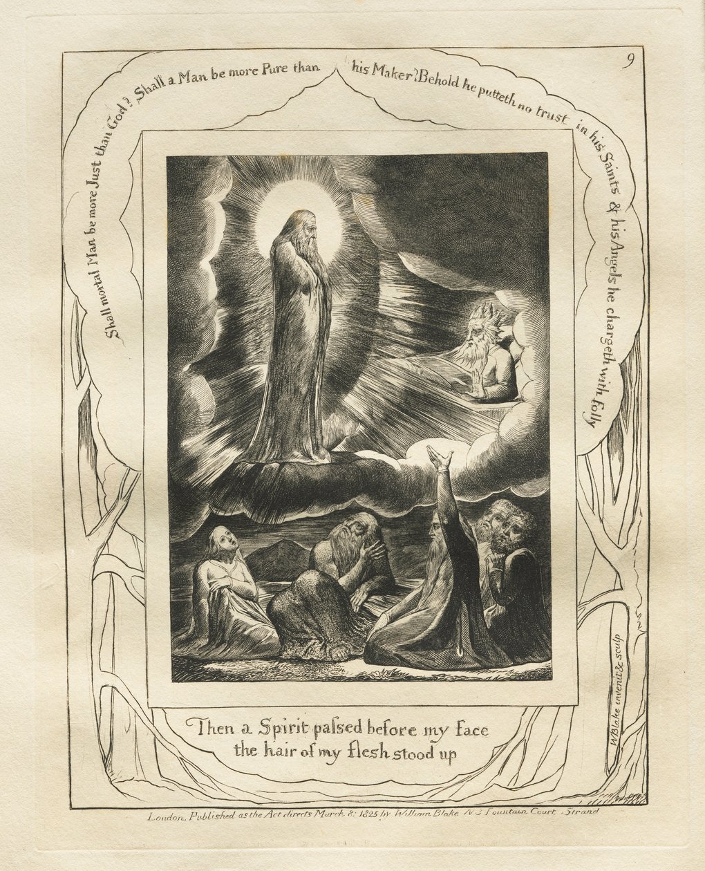 Księga Hioba: Pl. 9 Wtedy Duch przeszedł przed moją twarzą / włosy z mego ciała zjeżyły się autorstwa William Blake
