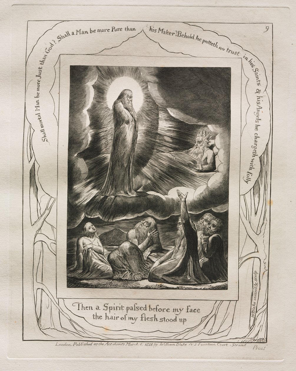 Księga Hioba: Pl. 9, Potem Duch przeszedł przed moją twarzą, włosy na moim ciele stanęły, 1825. autorstwa William Blake