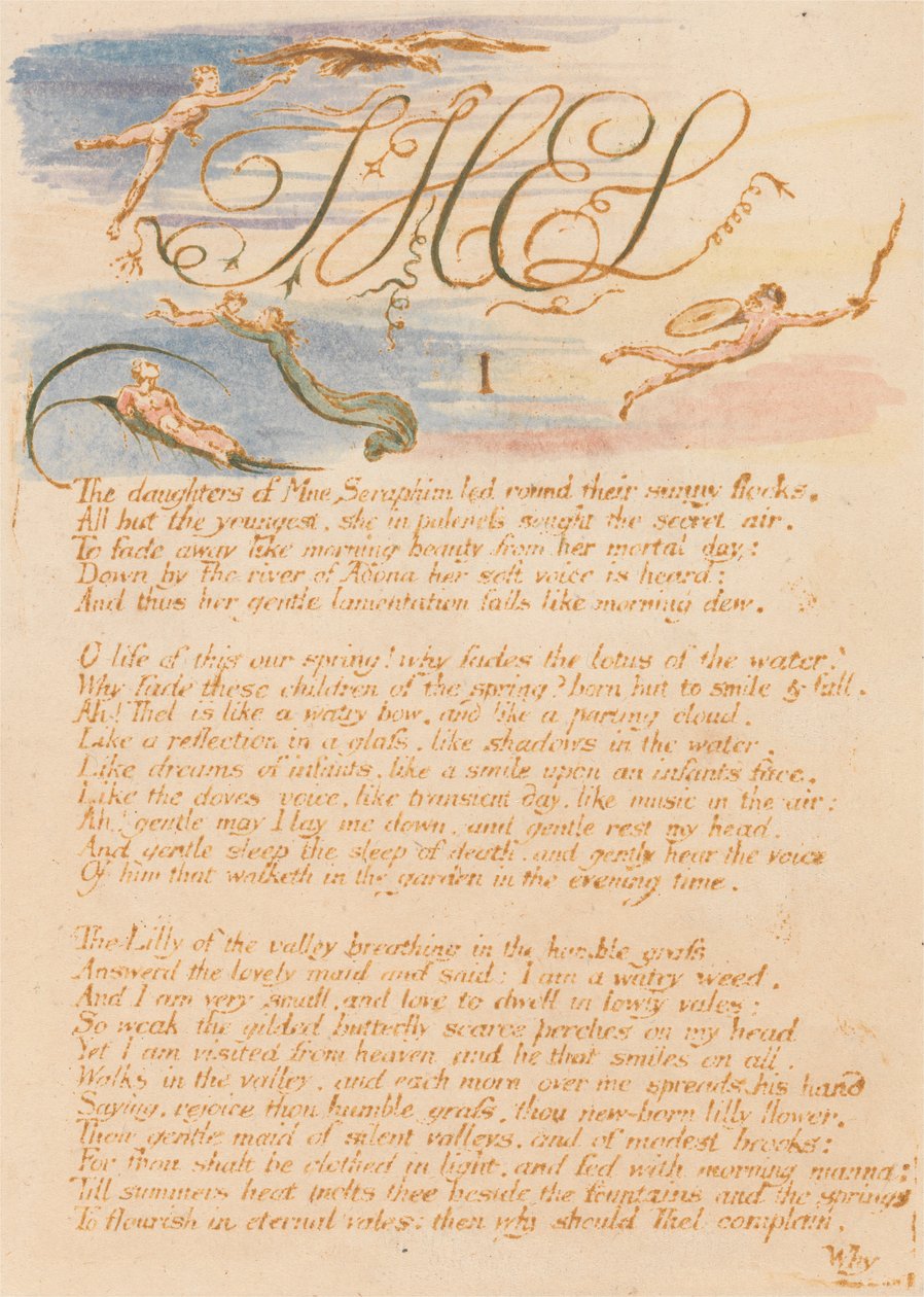 Księga Thel, płyta 3, „Thel / I / Córki Mne Serafinów…” autorstwa William Blake