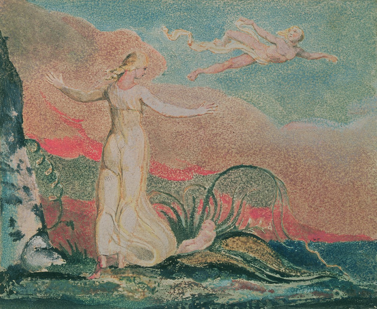 Księga Thel; Tablica 4 Thel w dolinie Har, 1794 (drukowana kolorowo akwaforta) autorstwa William Blake