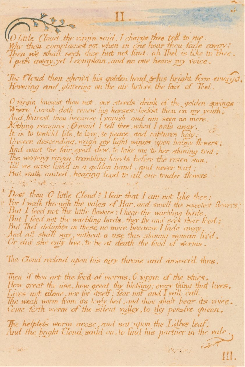 Księga Thel, Tablica 5, II. , obłoku . . . . autorstwa William Blake