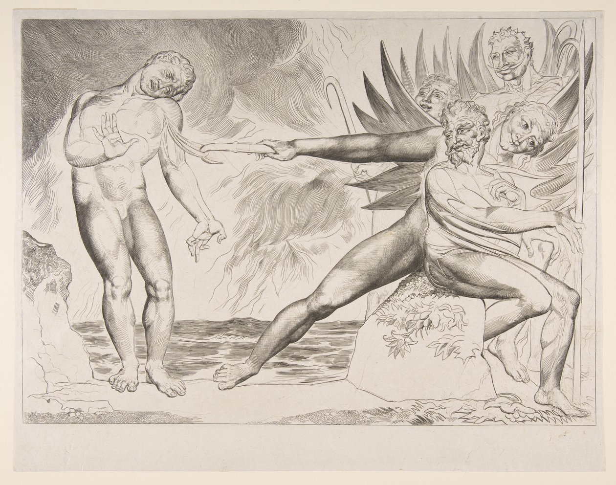 Krąg skorumpowanych urzędników: diabły dręczące Ciampolo, z Dantes Infer..., ca. 1825-27. autorstwa William Blake