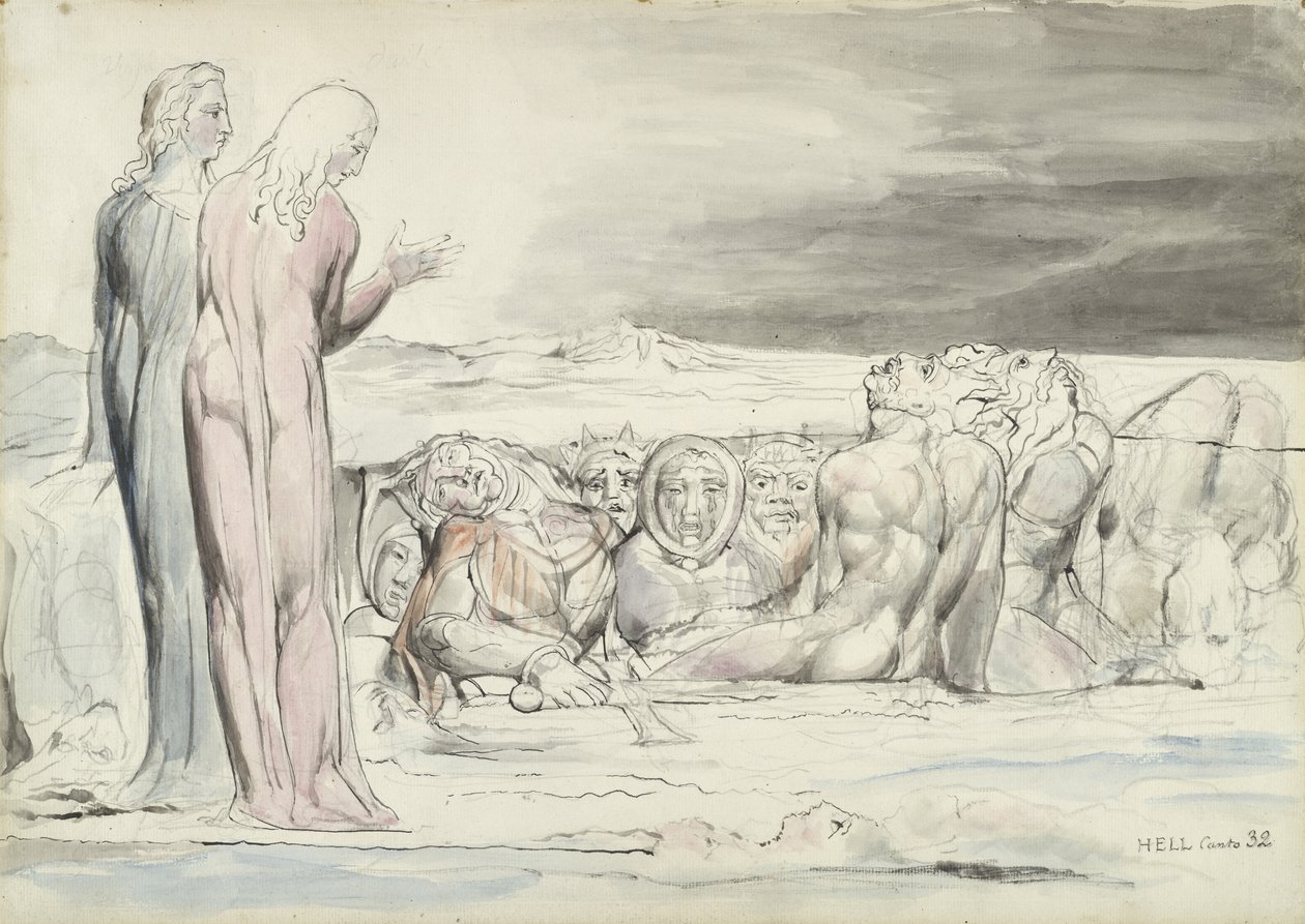 Krąg zdrajców: Bracia Alberti, ilustracja do Boskiej Komedii Dantego Alighieri, 1824-27 (pióro i tusz z wc, ołówek i kreda na papierze) autorstwa William Blake