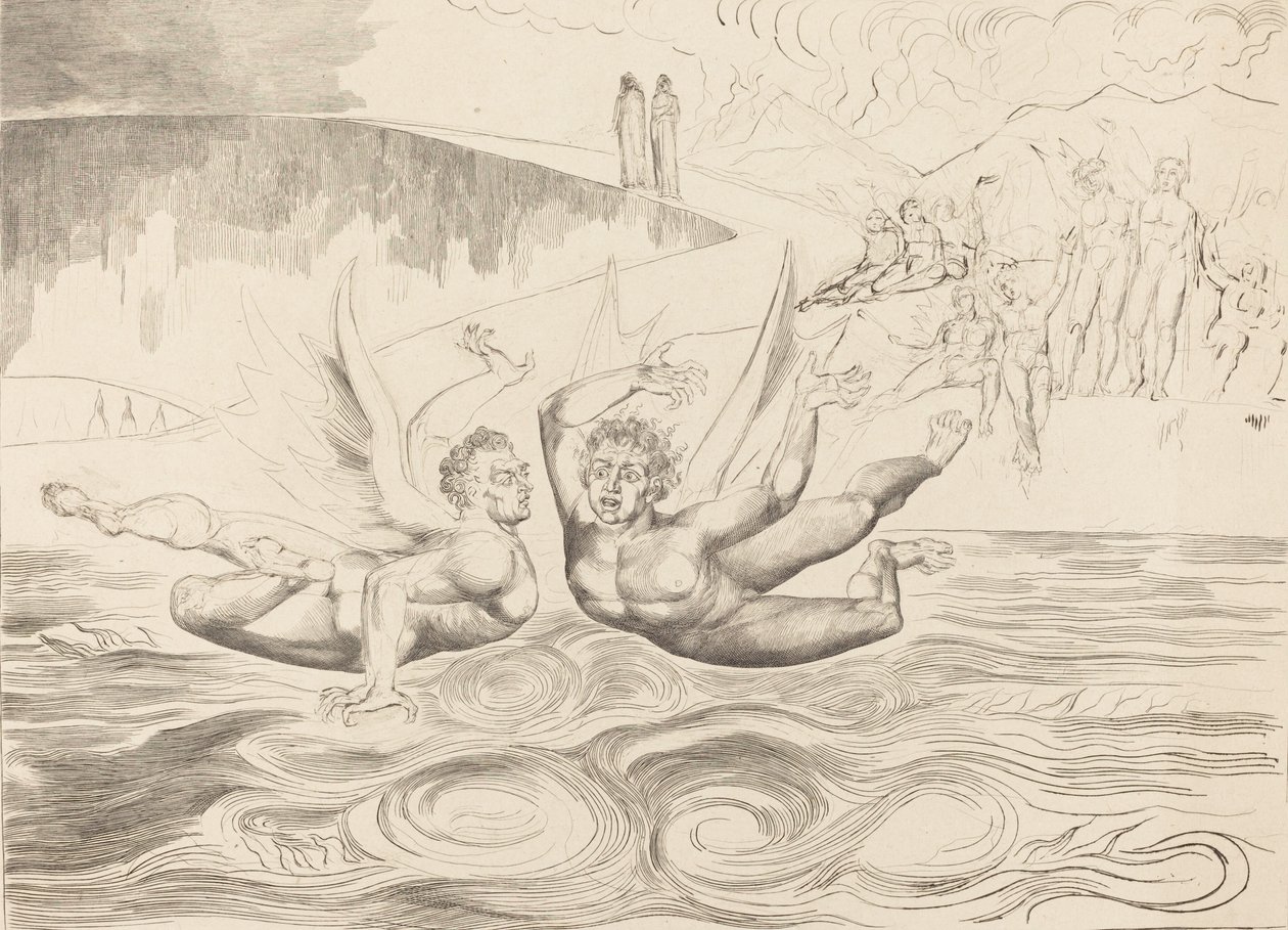 Krąg skorumpowanych urzędników, diabły nękające się nawzajem, 1827. autorstwa William Blake