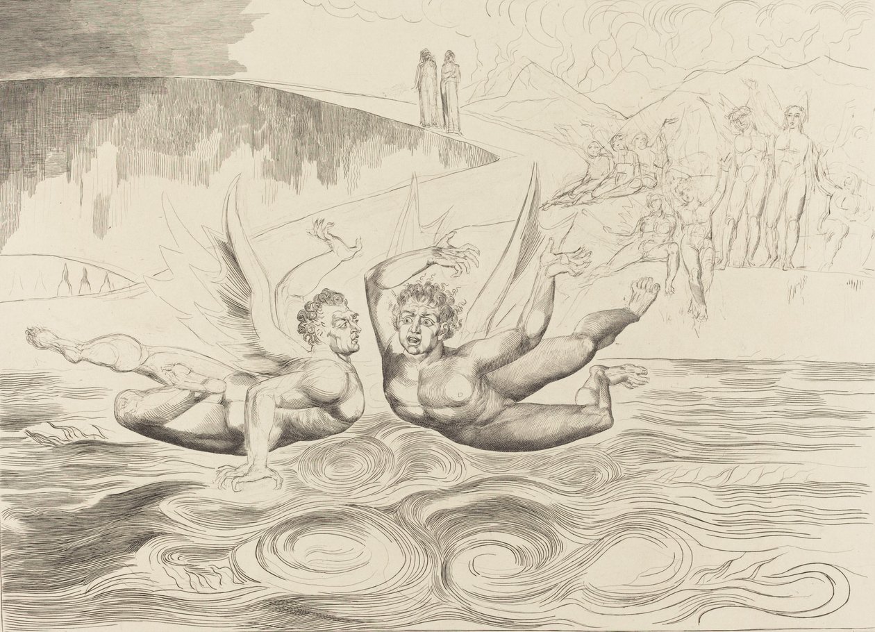 Krąg skorumpowanych urzędników, diabły nękające się nawzajem, 1827. autorstwa William Blake