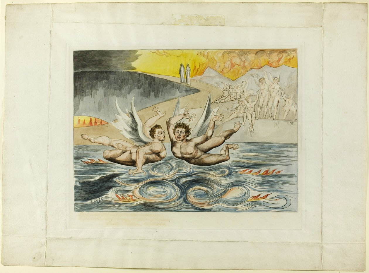 Krąg Skorumpowanych Urzędników; Diabły niszczą się nawzajem. Piekło, pieśń XXII. autorstwa William Blake