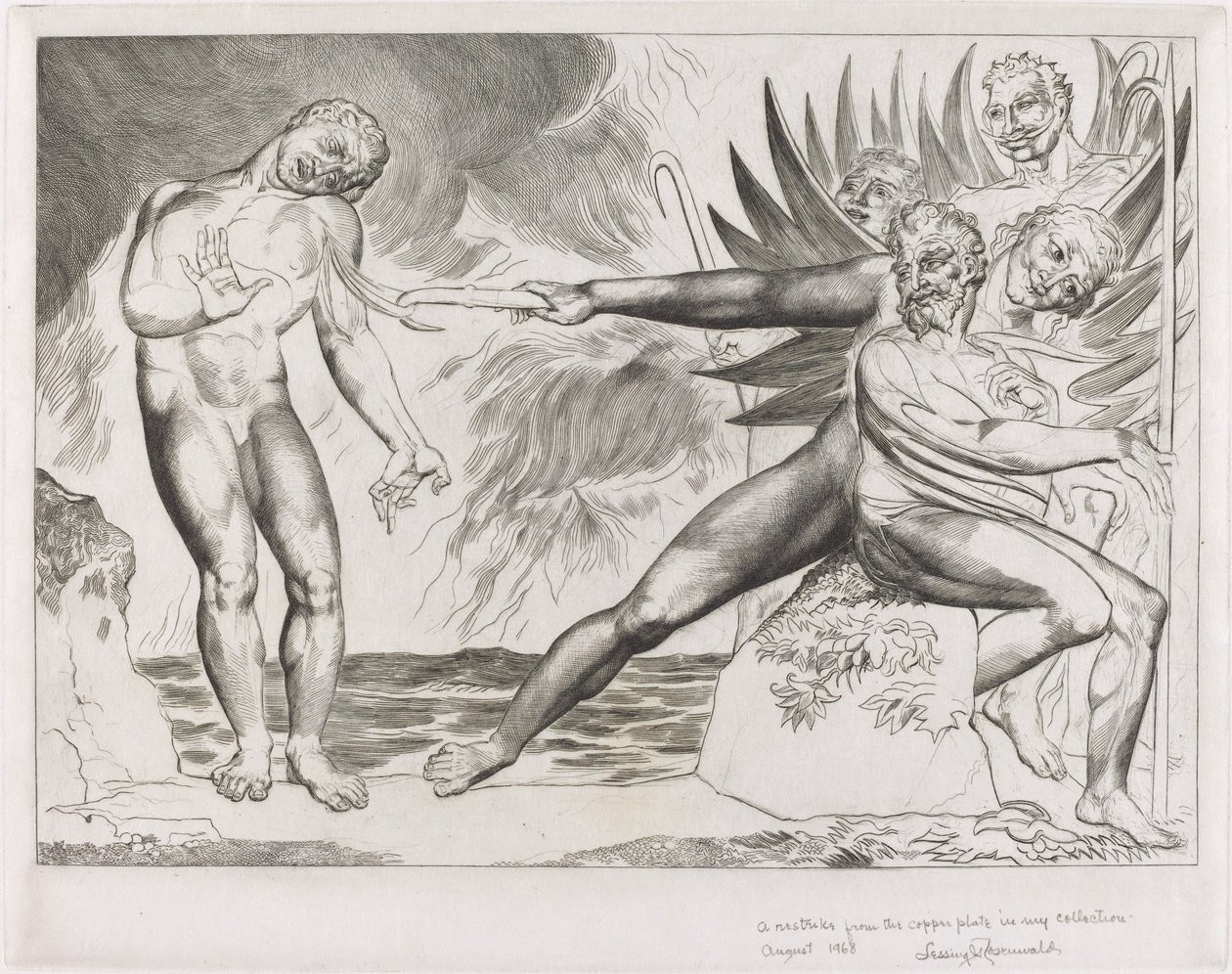 Krąg Skorumpowanych Urzędników; diabły dręczące Ciampolo autorstwa William Blake