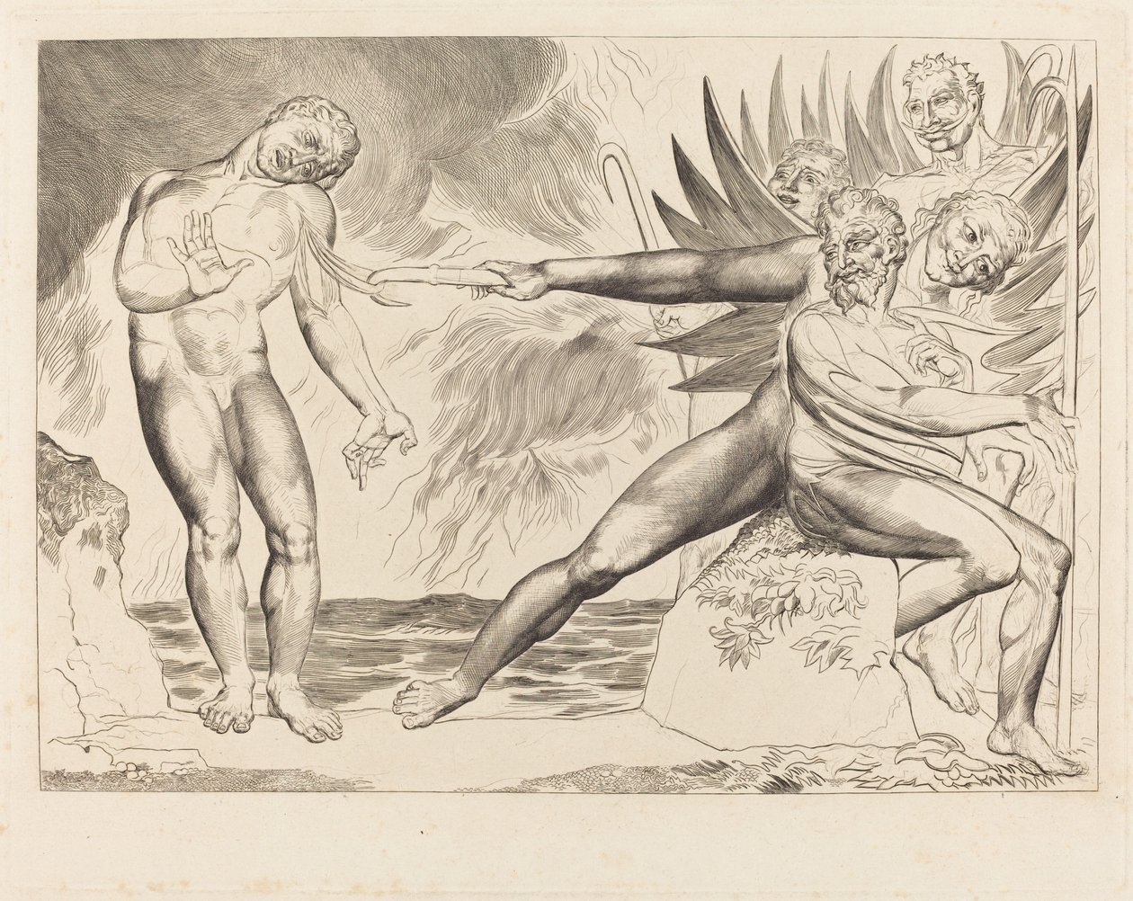 Krąg skorumpowanych urzędników, diabły dręczące Ciampolo, 1827. autorstwa William Blake