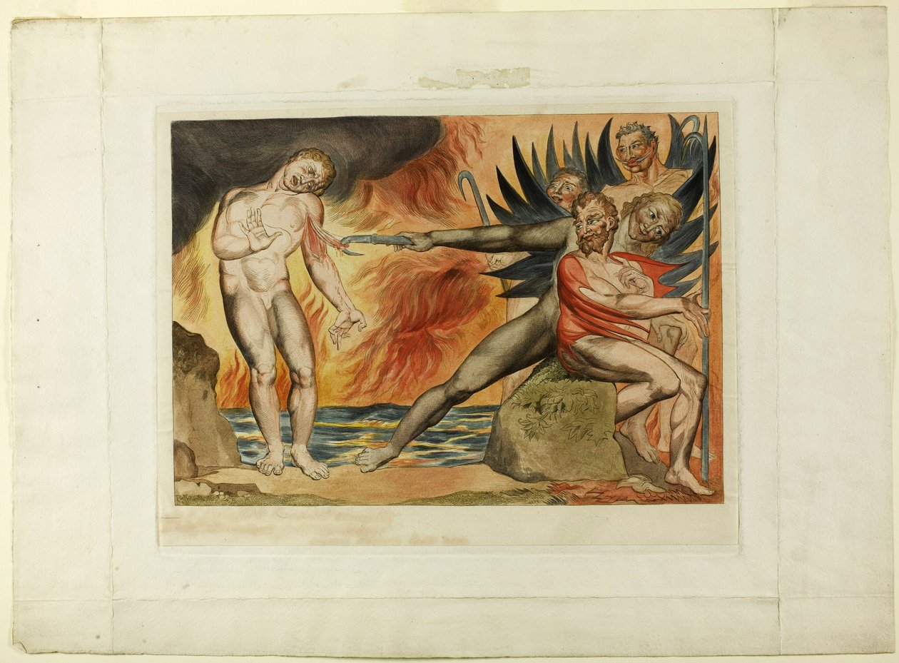 Krąg Skorumpowanych Urzędników; Diabły dręczące Ciampolo. Piekło, pieśń XXII autorstwa William Blake