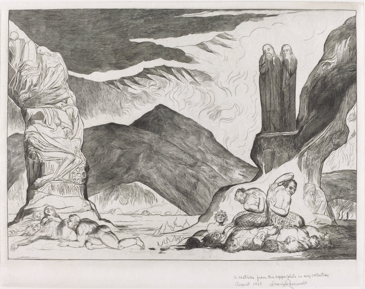 Krąg fałszerzy: Dante i Virgil zakrywają nosy z powodu smrodu autorstwa William Blake