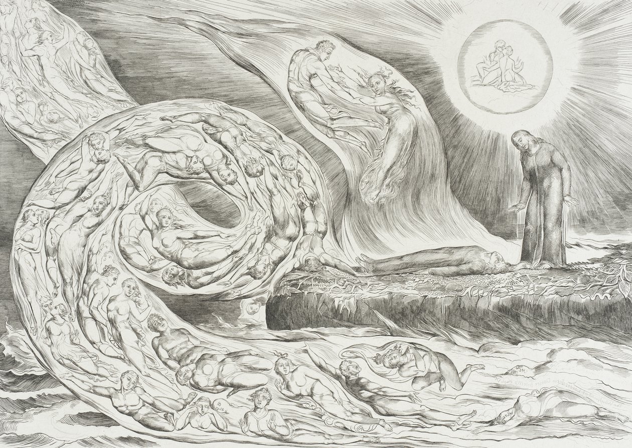 Krąg lubieżników: Paolo i Francesca autorstwa William Blake