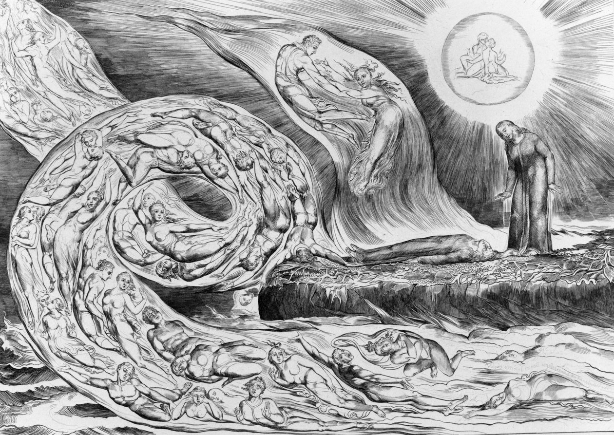 Krąg lubieżników: Paolo i Francesca, z Boskiej komedii Dantego (Piekło) autorstwa William Blake