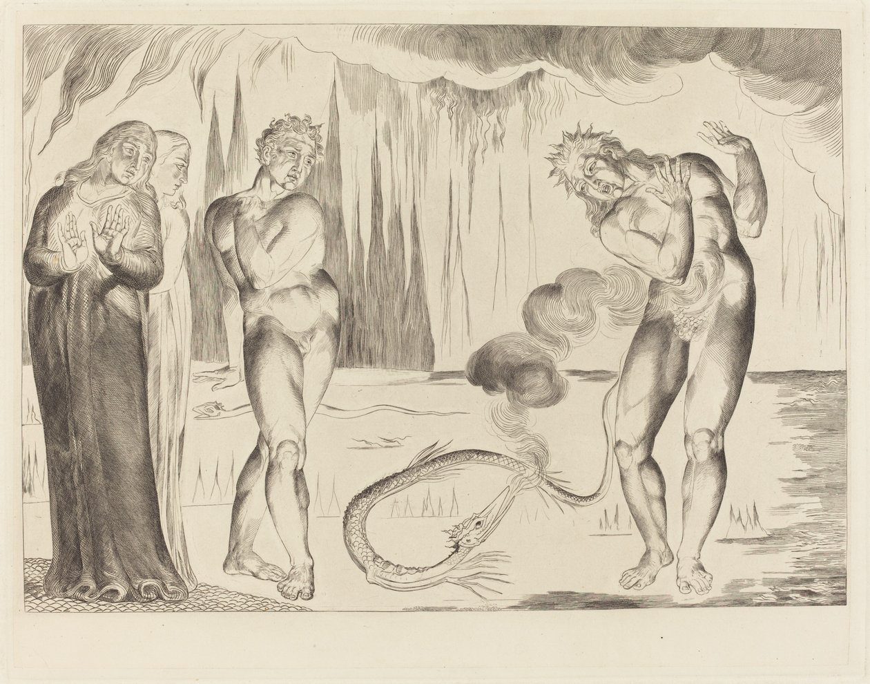 Krąg złodziei; Buoso Donati zaatakowany przez węża autorstwa William Blake