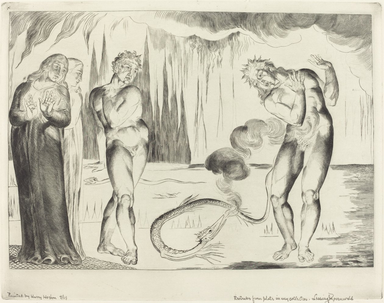 Krąg złodziei; Buoso Donati zaatakowany przez węża autorstwa William Blake