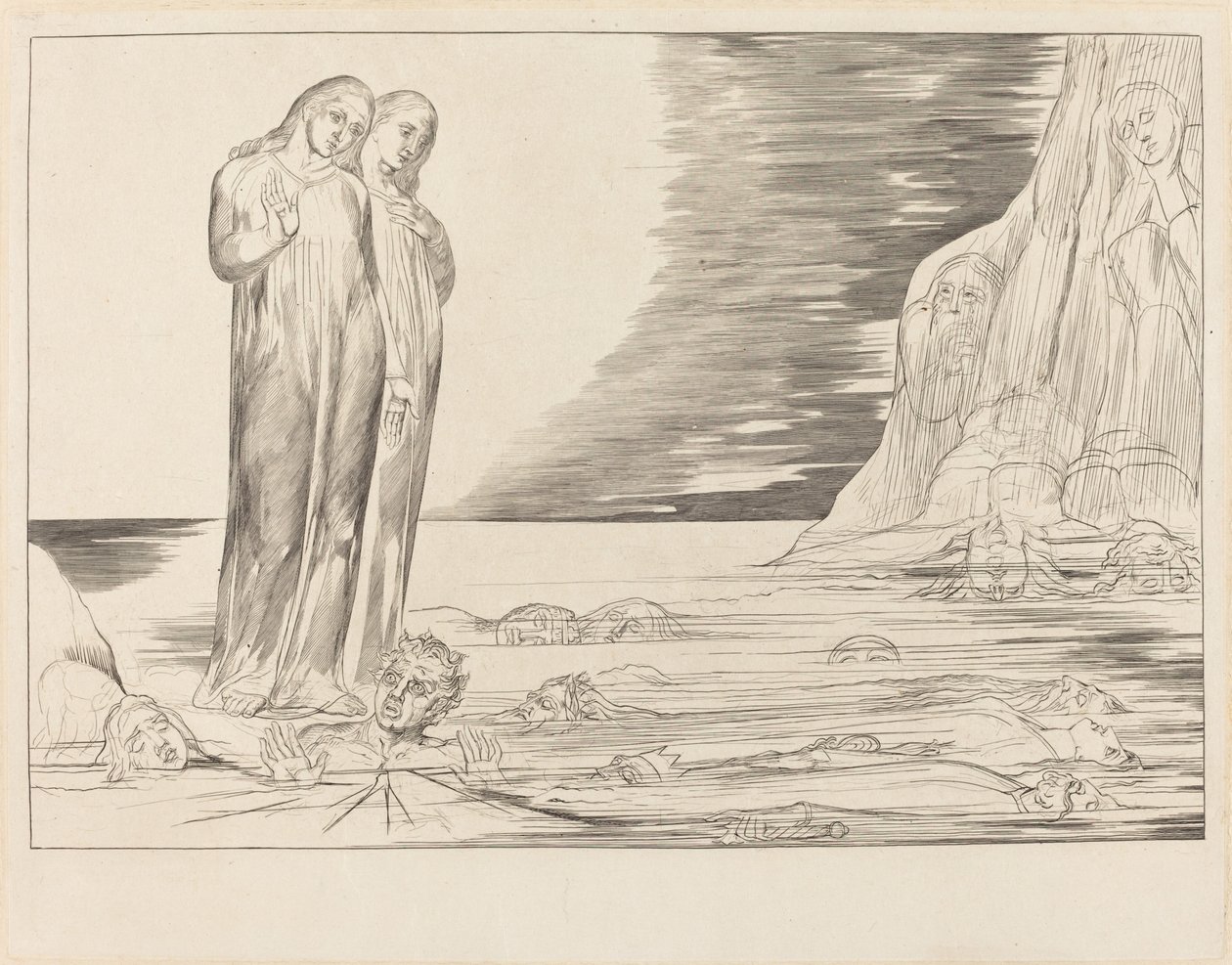 Krąg Zdrajców; Stopa Dantego uderzająca Bocca degli Abbate autorstwa William Blake