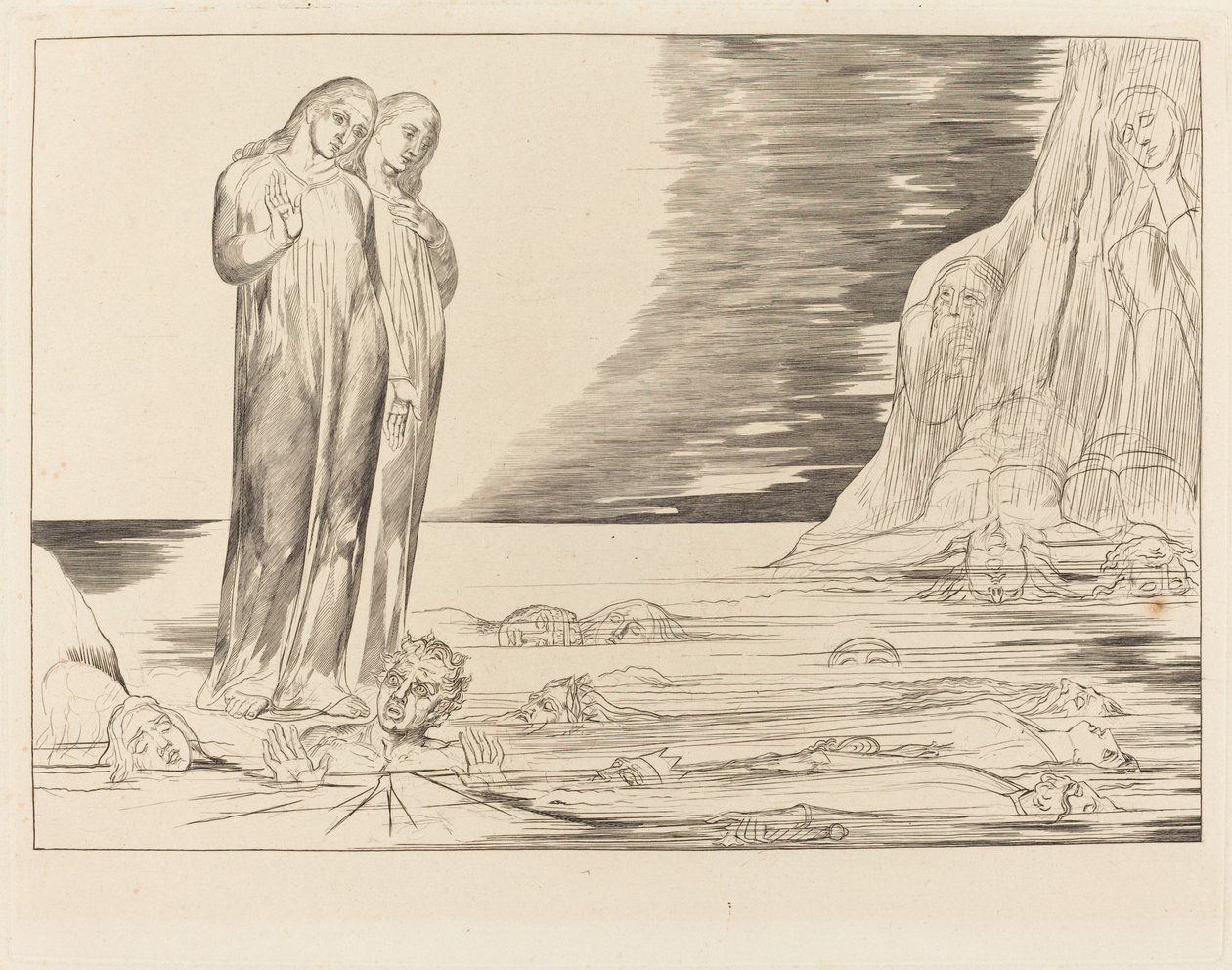 Krąg Zdrajców; Stopa Dantego uderzająca Bocca degli Abbate autorstwa William Blake