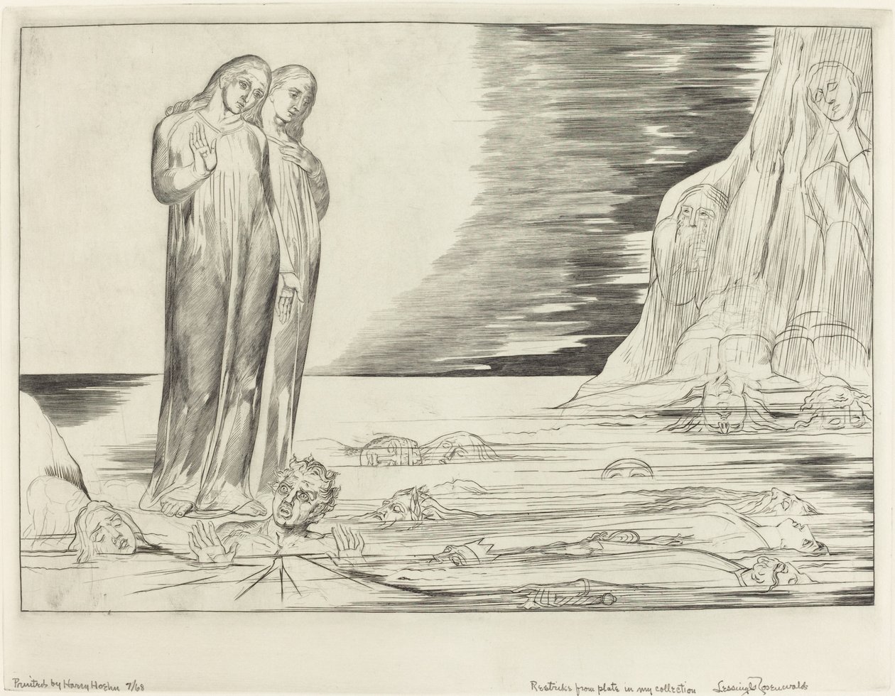 Krąg zdrajców, stopa Dantego uderzająca w Bocca degli Abbate, 1827. autorstwa William Blake