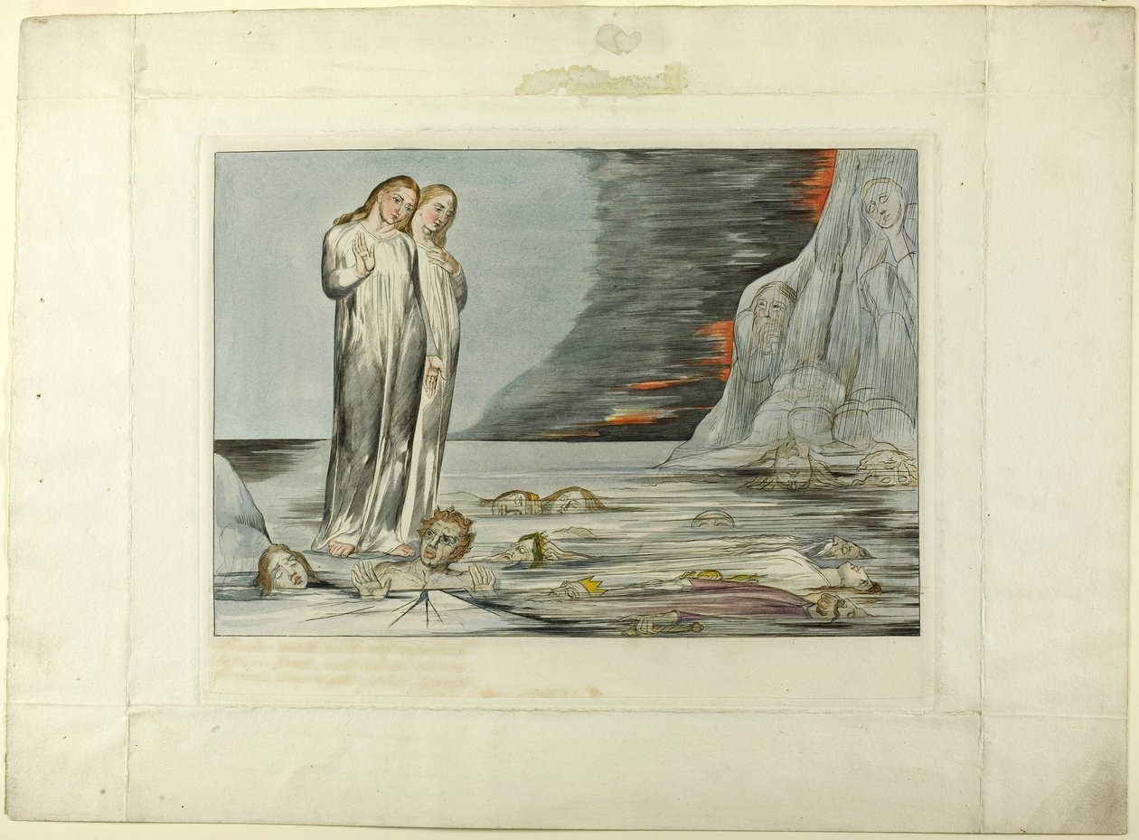 Krąg zdrajców; Stopa Dantego uderzająca w Bocca degli Abbate. Inferno, canto XXXII autorstwa William Blake
