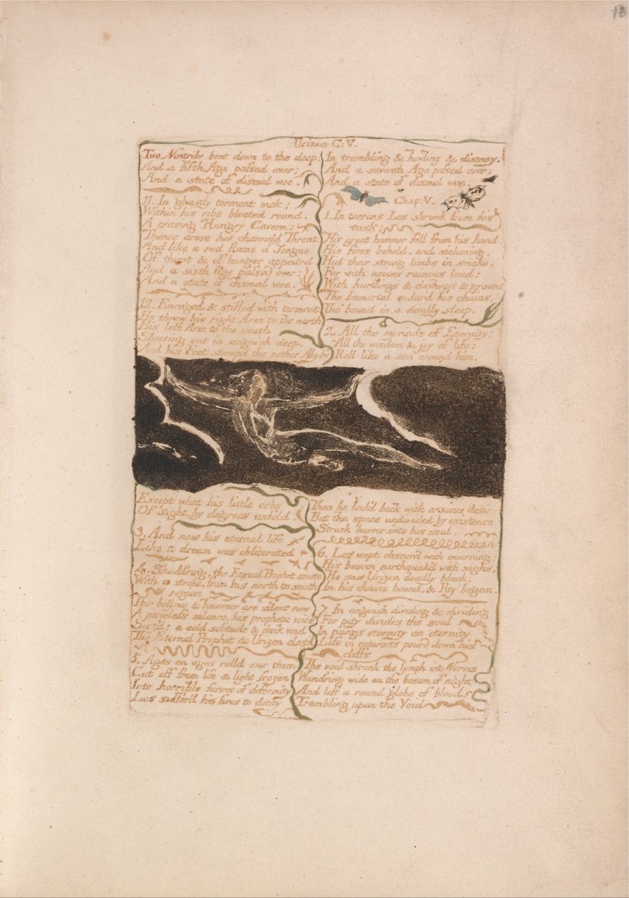 Pierwsza Księga Urizena, płyta 16, Dwa nozdrza zgięte w głąb... (Bentley 13) autorstwa William Blake