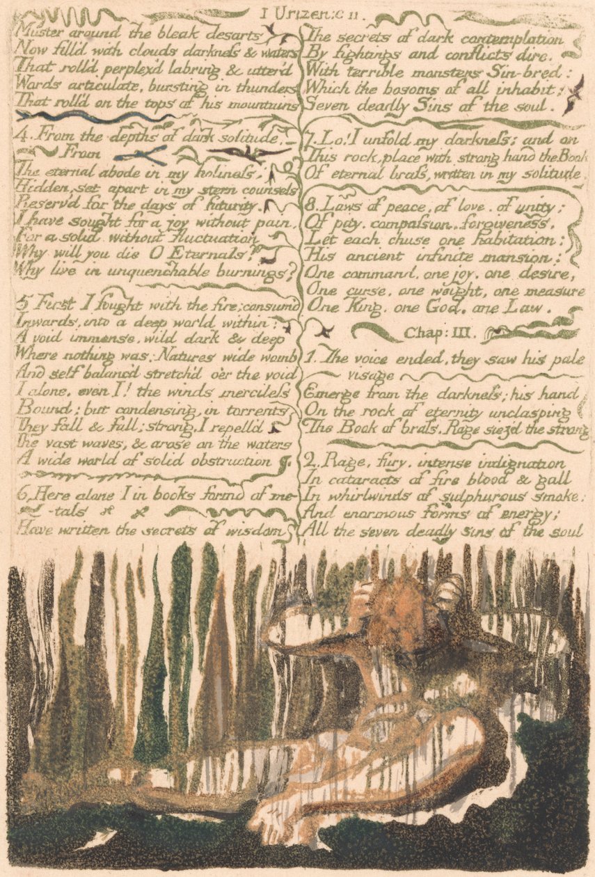 Pierwsza Księga Urizena, tablica 4, „Zbiórka wokół ponurych pustyń…” (Bentleya 4) autorstwa William Blake