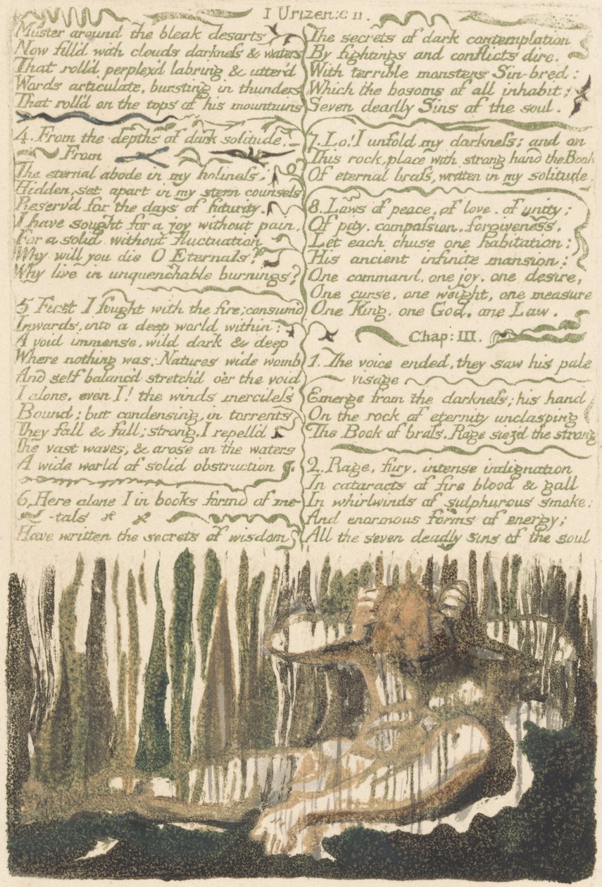 Pierwsza Księga Urizena, płyta 4, „Zgromadź wokół ponurych pustkowi…” autorstwa William Blake