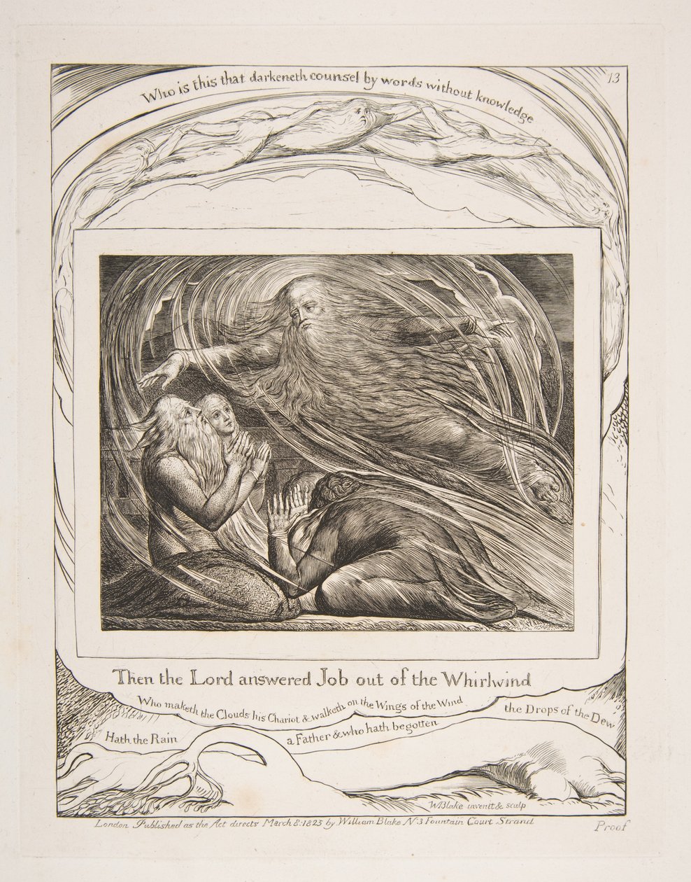 Pan odpowiada Jobowi z trąby powietrznej, z ilustracji Księgi Hioba, 1825-26. autorstwa William Blake