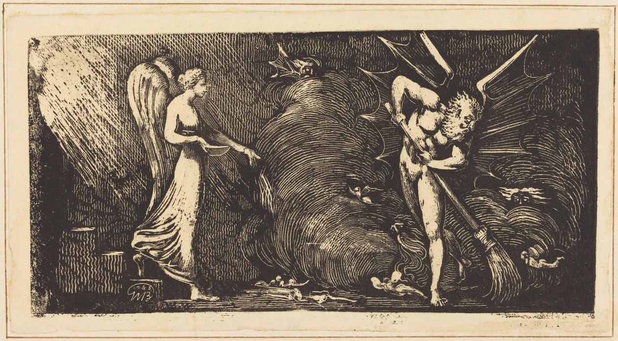 Mężczyzna zamiatający salon interpretatora autorstwa William Blake