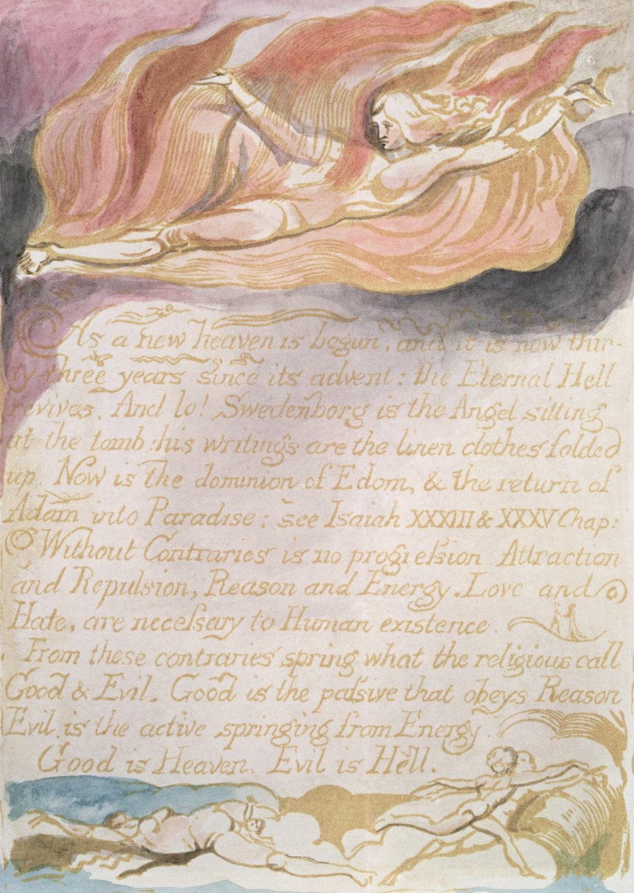 Małżeństwo Nieba i Piekła; Gdy zaczyna się nowe niebo, ok. 1790 (relief akwaforta zabarwiony wc) autorstwa William Blake
