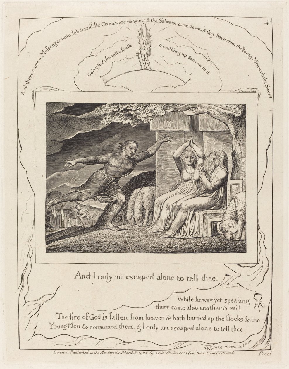 Posłańcy mówią Hiobowi o jego nieszczęściach, 1825. autorstwa William Blake