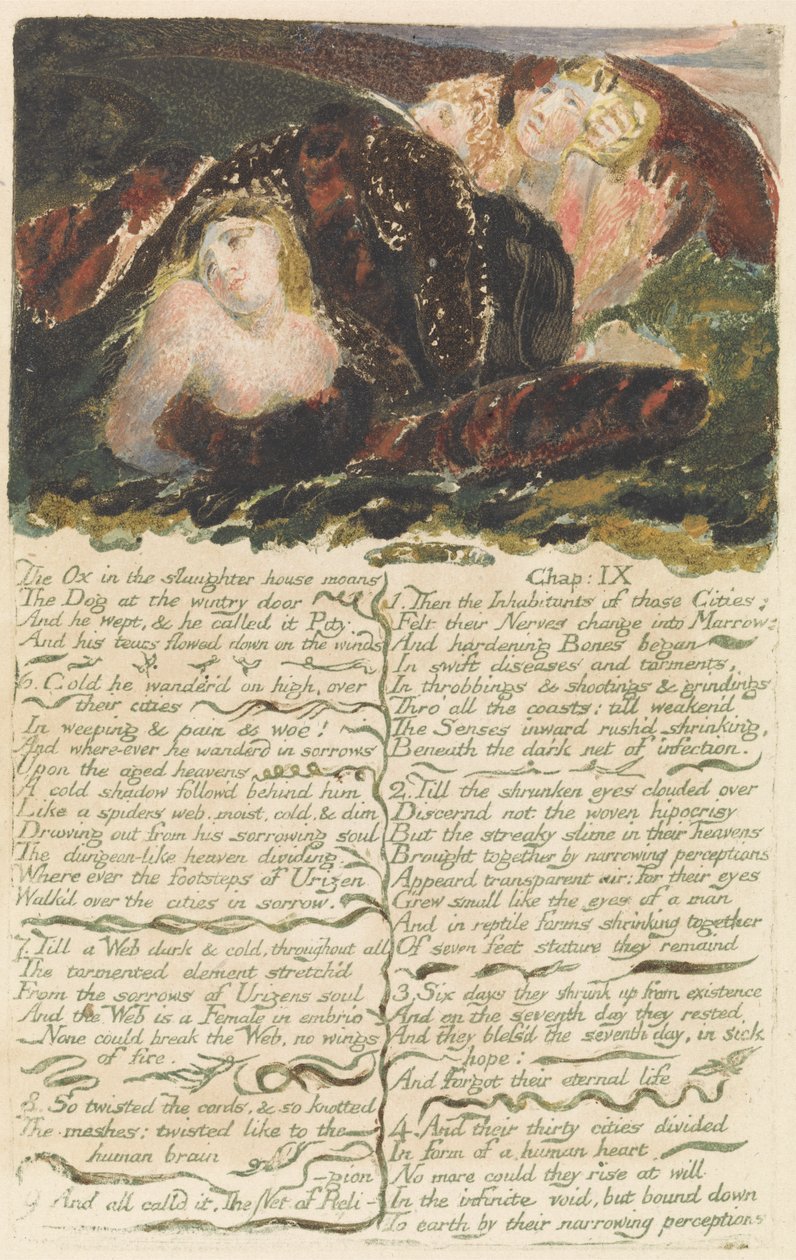 „Wół w rzeźni jęczy...”, płyta 23 z „Pierwszej księgi Urizena” autorstwa William Blake