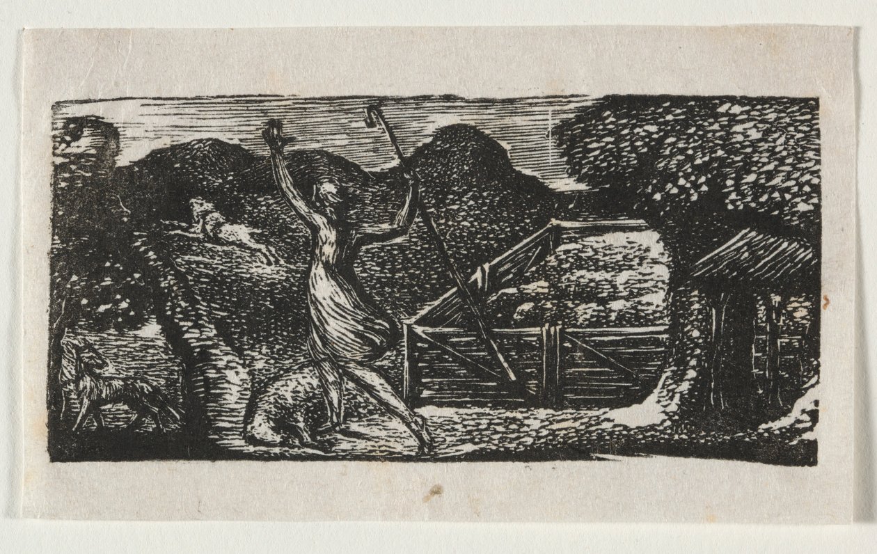 Pastorale Wergiliusza, Ekloga I: Pasterz przegania wilka, 1821. autorstwa William Blake