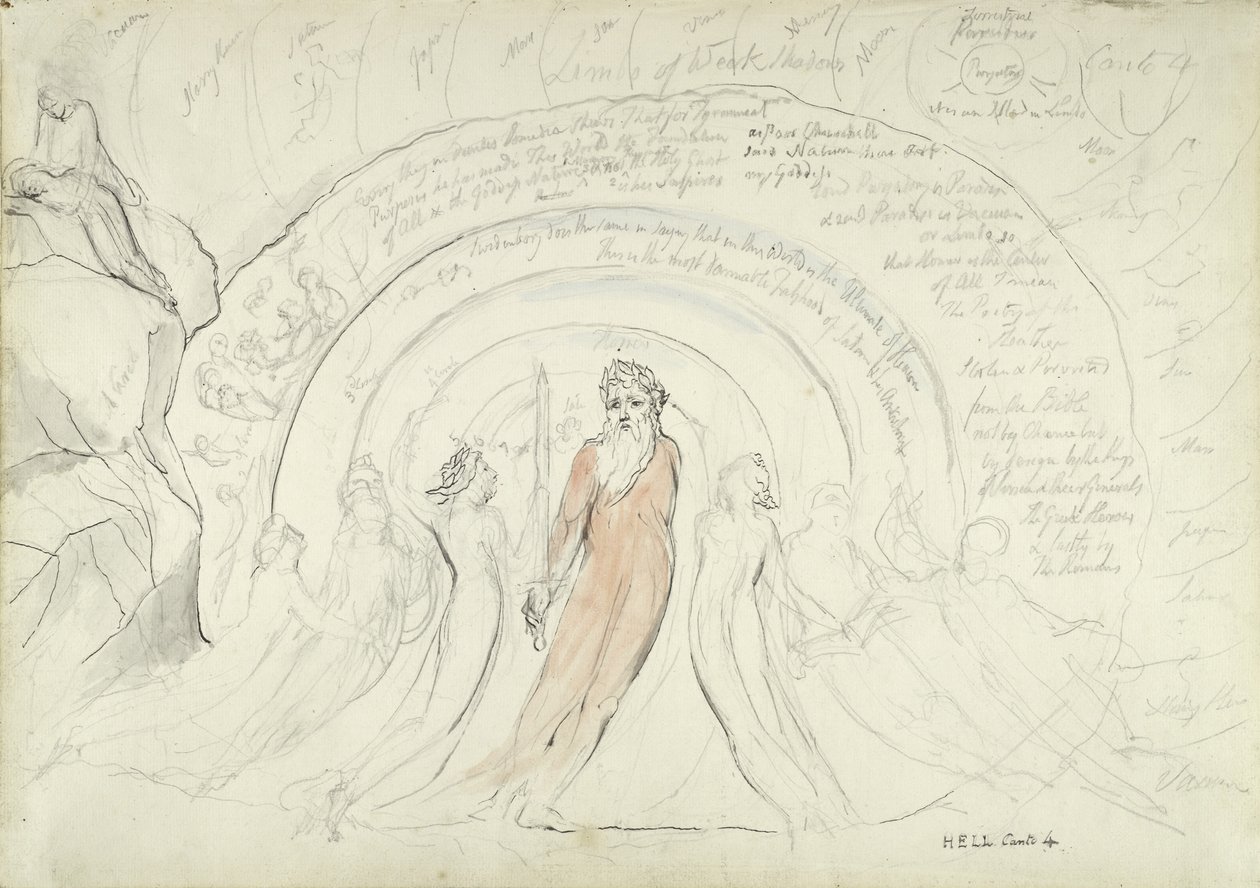 Odcienie Homera i innych poetów starożytności, ilustracja do Boskiej komedii autorstwa Dante Alighieri, 1824-27 (pióro i atrament z toaletą na ołówku i kredą na papierze) autorstwa William Blake