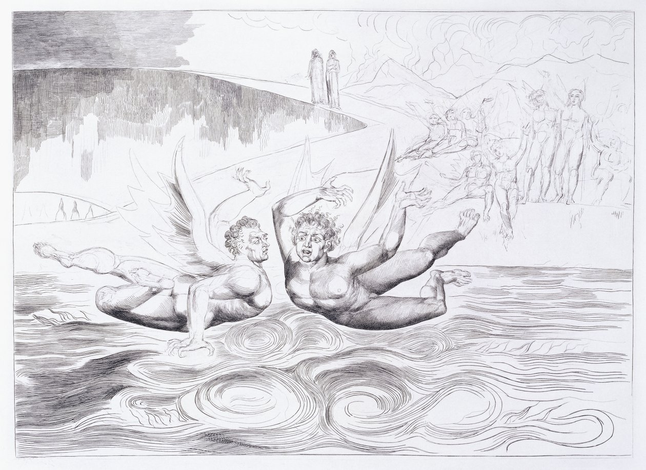 Sześcionogi wąż atakujący Agnolo Brunelleschi, ok. 1824-1827 autorstwa William Blake
