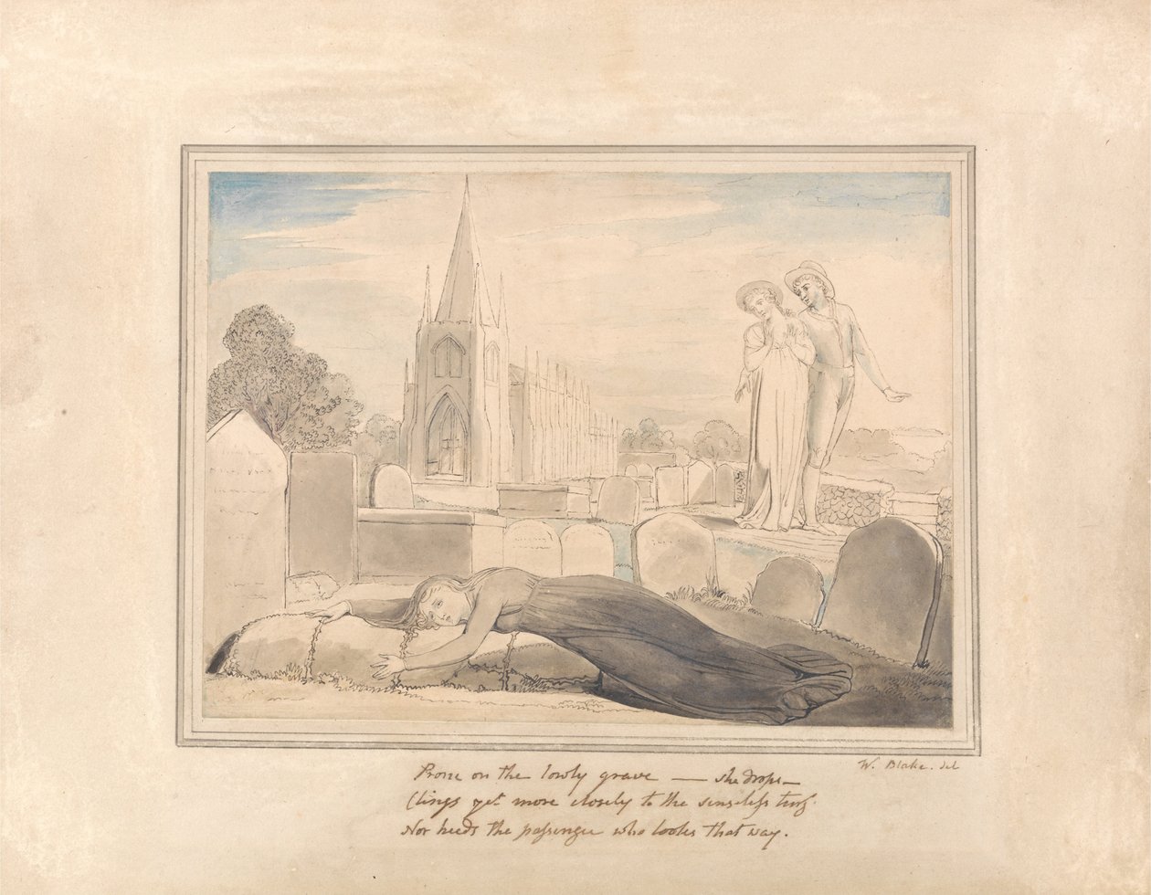 Wdowa obejmująca swojego męża%27 grób autorstwa William Blake