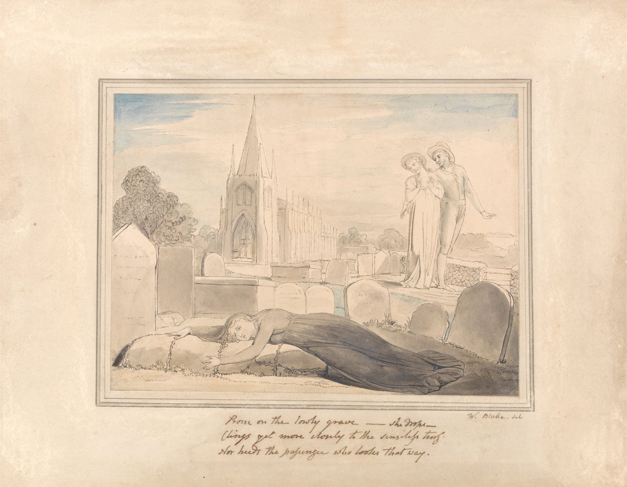 Wdowa obejmująca grób męża autorstwa William Blake