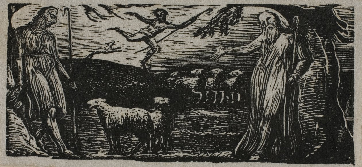 Thenot protestuje z Colinet, Lightfoot w tle, z Pastorals of Virgil autorstwa William Blake