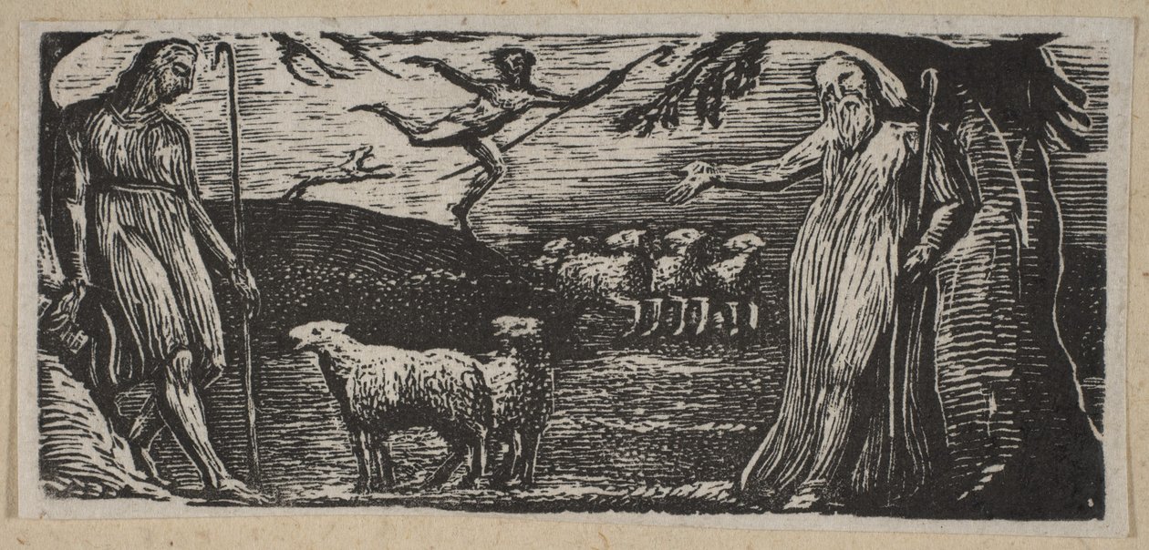 Thenot protestuje z Colinet, Lightfoot w tle, z Thorntons Pastorals o..., 1821. autorstwa William Blake