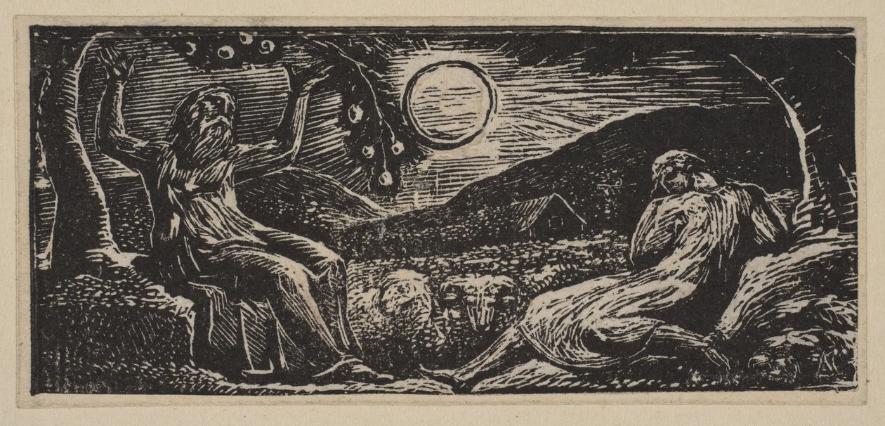 Thenot Under a Fruit Tree, z Thorntons Pastorals of Virgil, 1821. autorstwa William Blake
