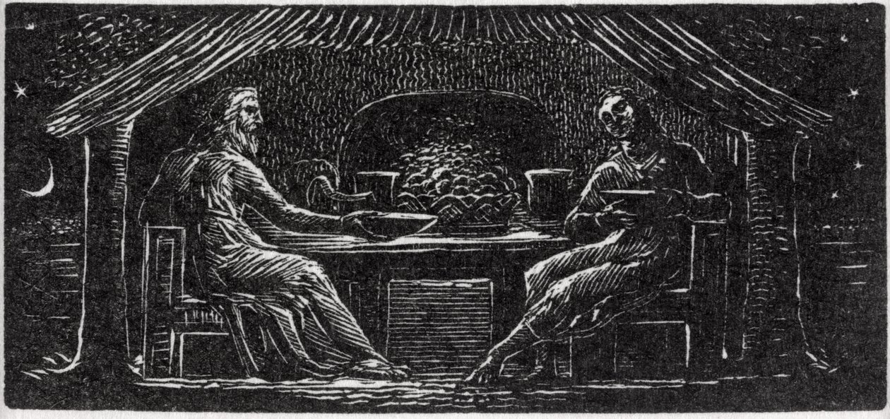 Thenot i Colinet współpracują ze sobą, ilustracja z „The Pastorals of Virgil” dr Thorntona autorstwa William Blake