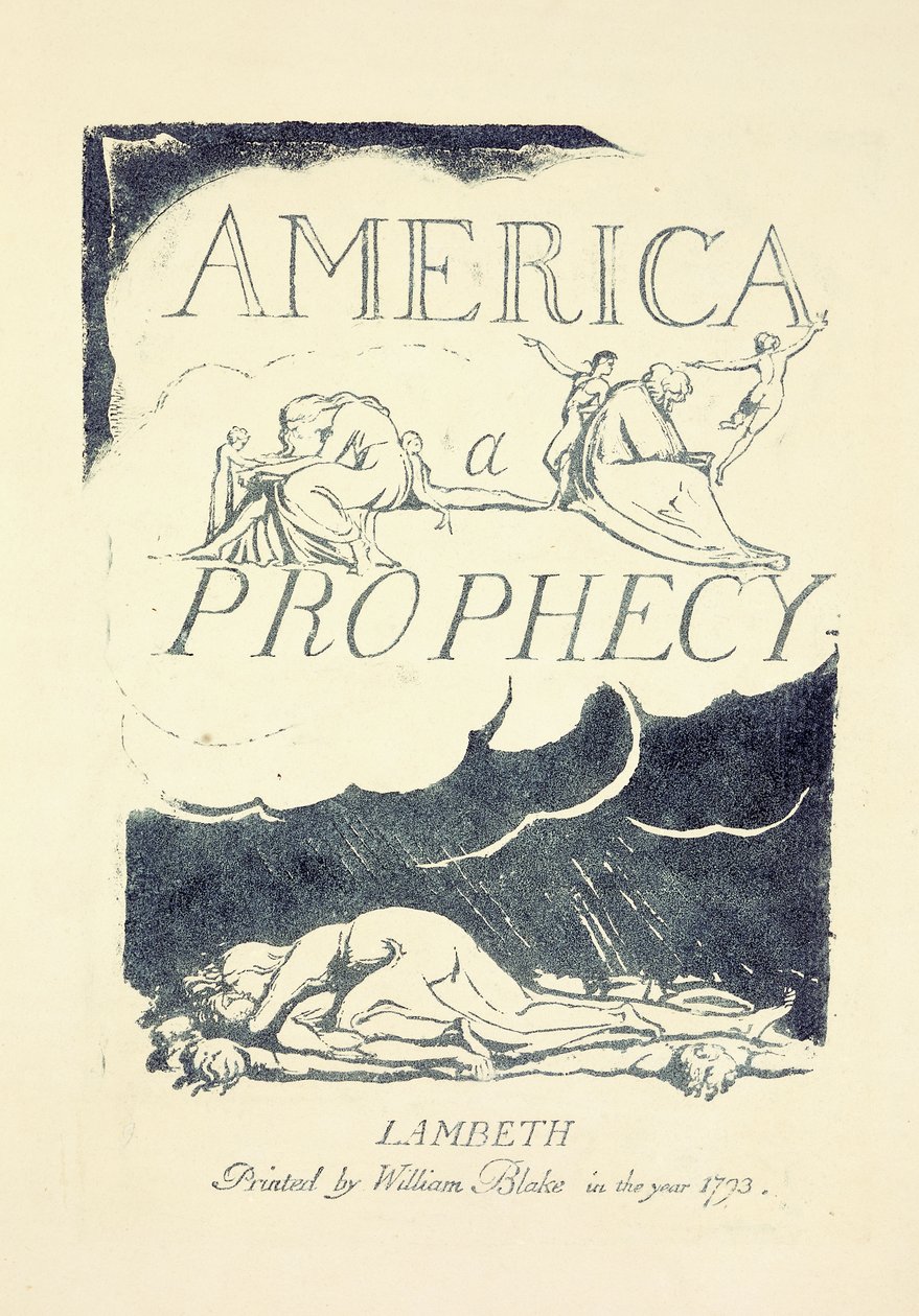 Strona tytułowa z „Ameryka, przepowiednia”, połowa lat 90 autorstwa William Blake