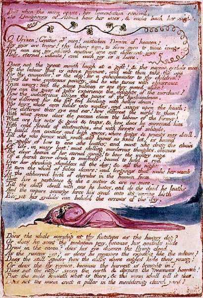 Visions of the Daughters of Albion: "But When The Moon Arose...", płyta 7, projekt z 1793 r., wykonanie ok. 1815 r. (akwaforta wypukła z piórkiem i akwarelą na papierze) autorstwa William Blake