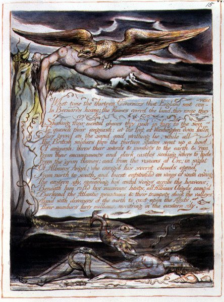 „O której godzinie trzynastu gubernatorów”, płyta 13 z „Ameryka, proroctwo” autorstwa William Blake