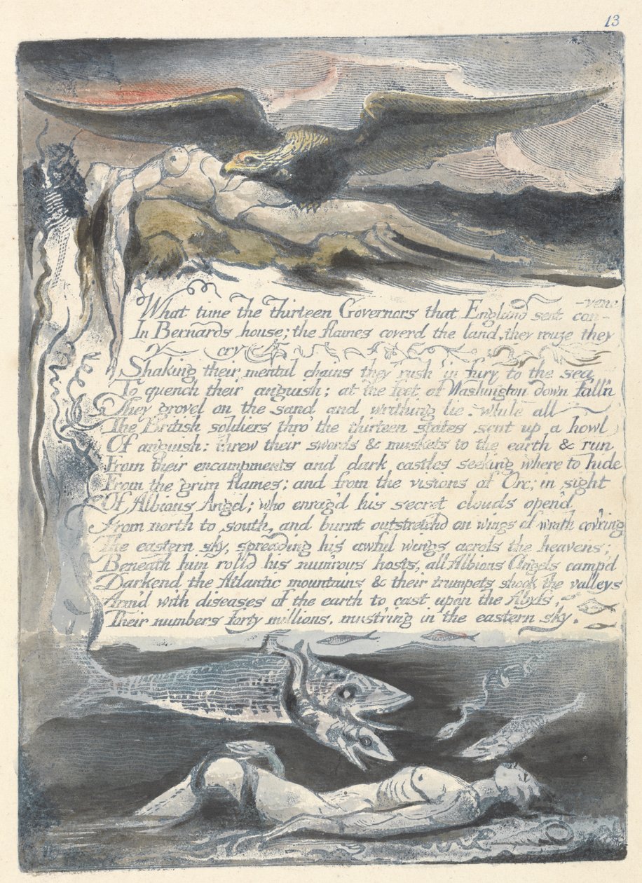 „O której trzynastu gubernatorów…”, tablica 15 z „America: A Prophecy” autorstwa William Blake
