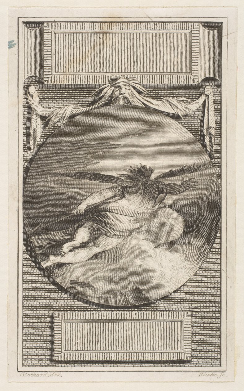 Skrzydlata postać przelatująca przez chmury, ca. 1780-87. autorstwa William Blake