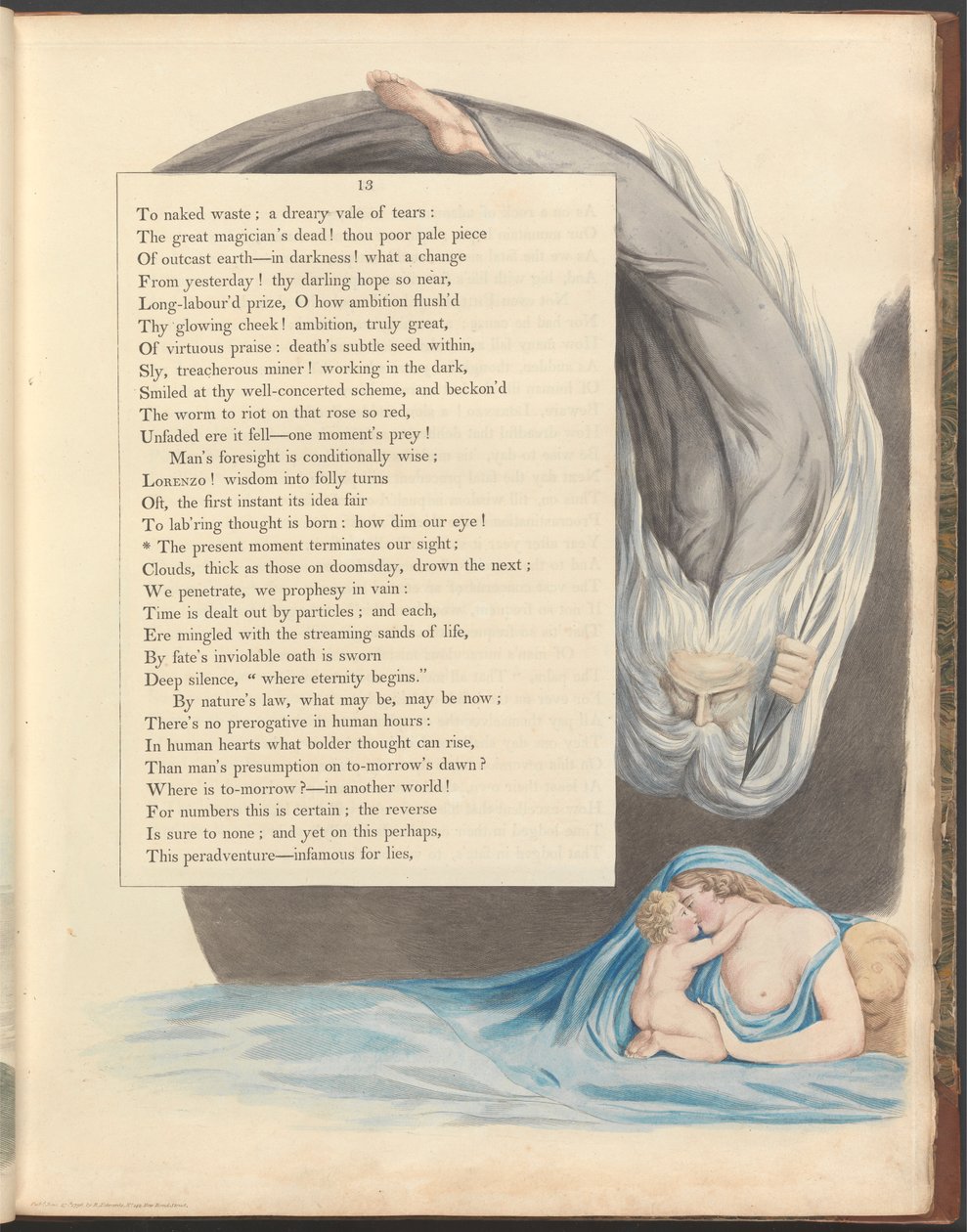 Nocne myśli Younga, strona 13, „Obecna chwila kończy nasz wzrok” autorstwa William Blake