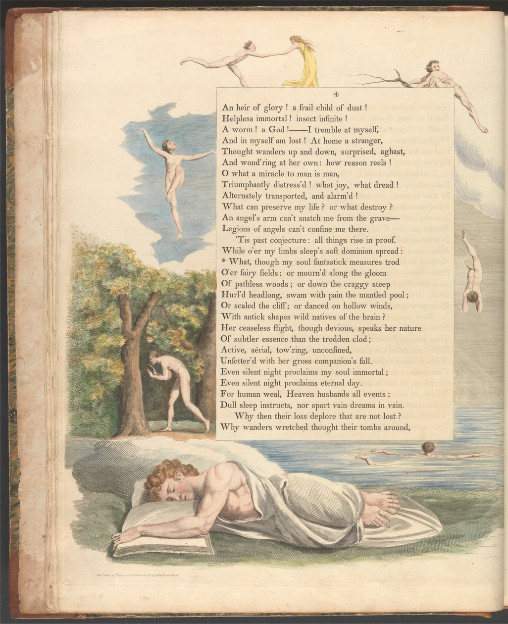 Nocne myśli Younga, strona 4, „Co, choć moja dusza fantastycznie stąpała” autorstwa William Blake