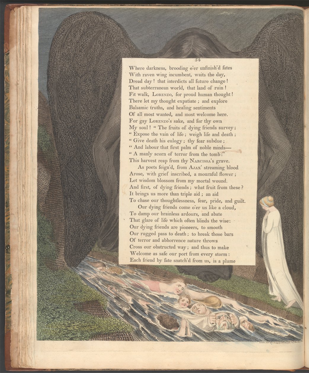 Nocne myśli Younga, strona 54, „Dolina śmierci! Ta wyciszona dolina cimmerian” autorstwa William Blake